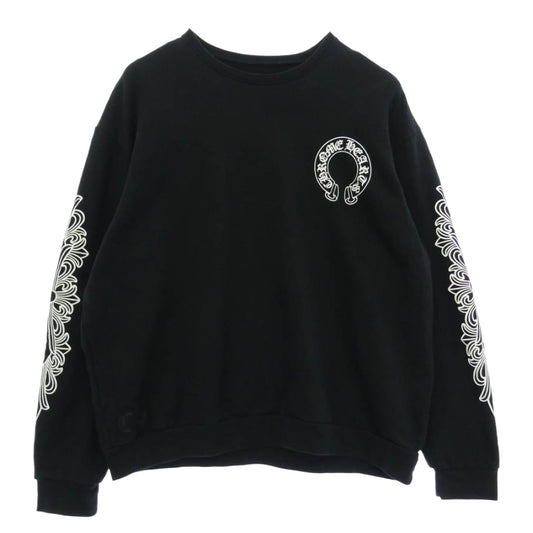 CHROME HEARTS クロムハーツ（原本無） ホースシュー アーム フローラルクロス プリント スウェット トレーナー ブラック系 L【中古】