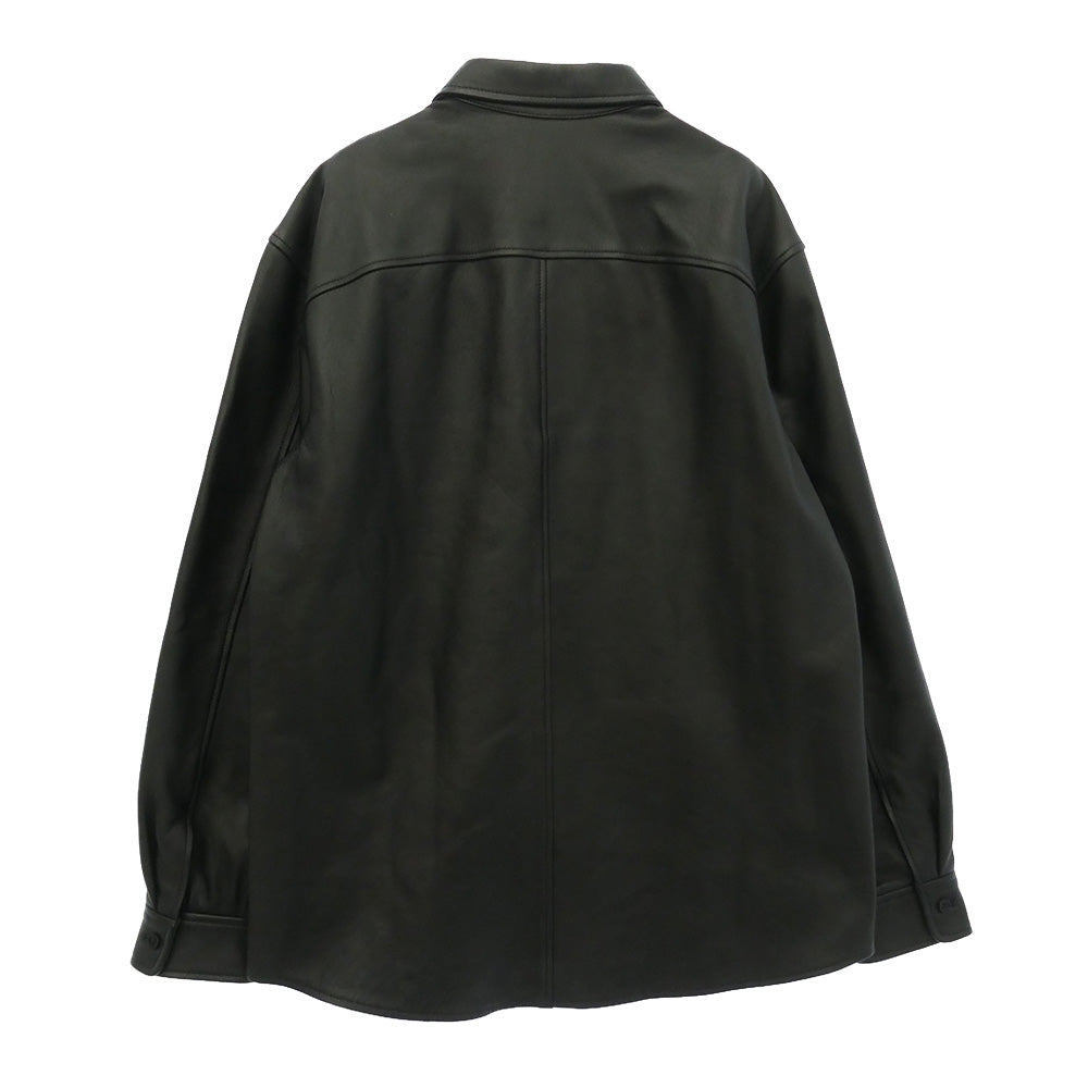 Supreme シュプリーム 21AW LEATHER SHIRT BOX LOGO ボックスロゴ 型押し レザー シャツ ブラック系 L【極上美品】【中古】