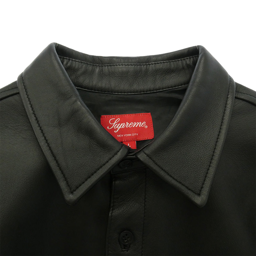 Supreme シュプリーム 21AW LEATHER SHIRT BOX LOGO ボックスロゴ 型押し レザー シャツ ブラック系 L【極上美品】【中古】