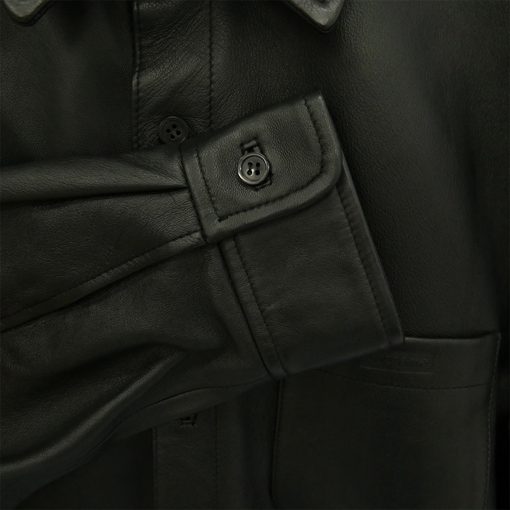 Supreme シュプリーム 21AW LEATHER SHIRT BOX LOGO ボックスロゴ 型押し レザー シャツ ブラック系 L【極上美品】【中古】