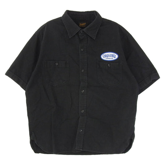 TENDERLOIN テンダーロイン ワッペン ワンポイント 半袖 ショートスリーブ ワーク シャツ ブラック系 L【中古】