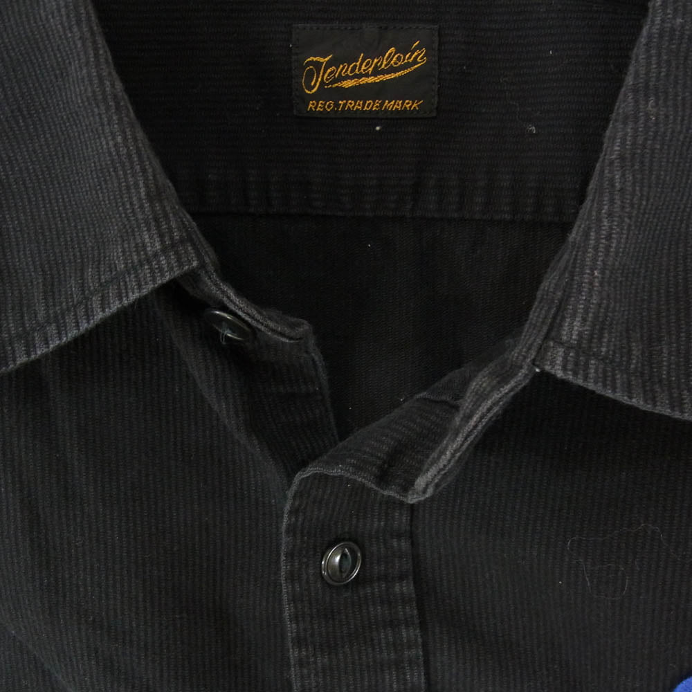 TENDERLOIN テンダーロイン ワッペン ワンポイント 半袖 ショートスリーブ ワーク シャツ ブラック系 L【中古】