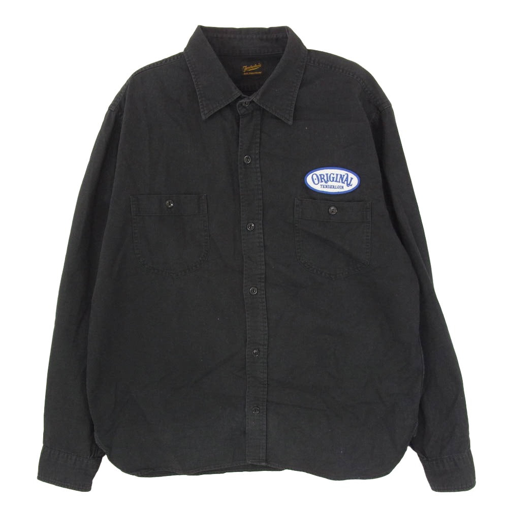 TENDERLOIN テンダーロイン ワッペン ワンポイント 長袖 ロングスリーブ コットン ワークシャツ ブラック系 L【中古】