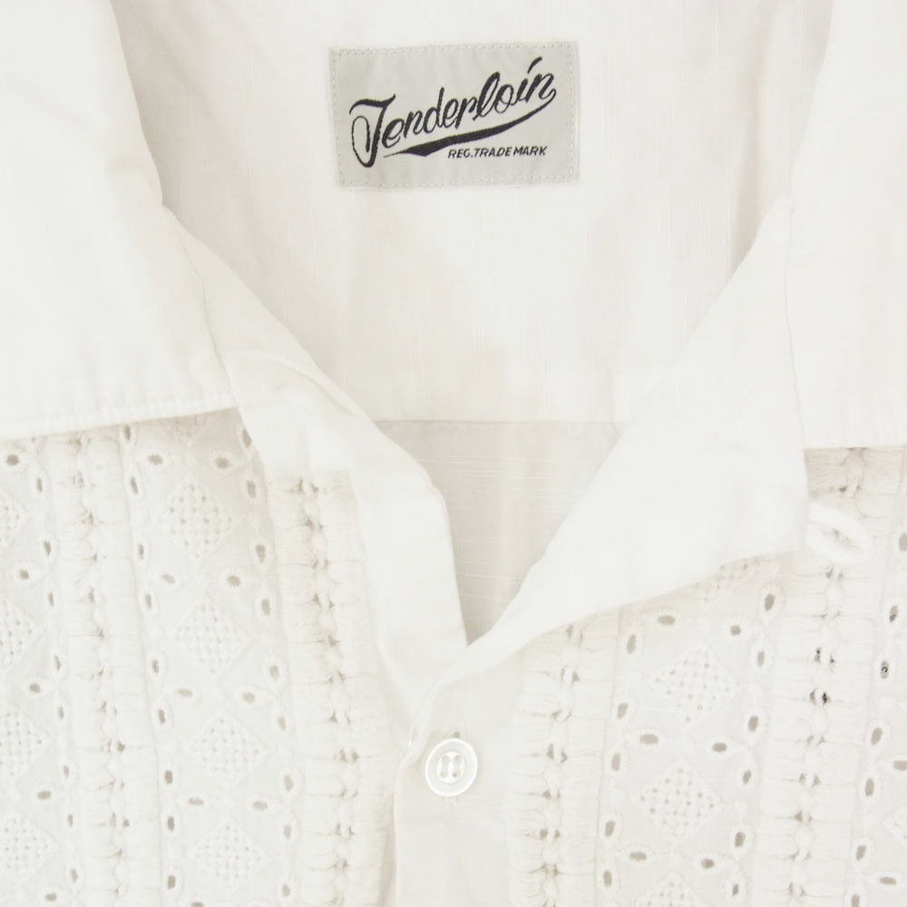 TENDERLOIN テンダーロイン SLUB EMBROIDERY SHT S/S 半袖 オープンカラー レース シャツ ホワイト系 L【中古】