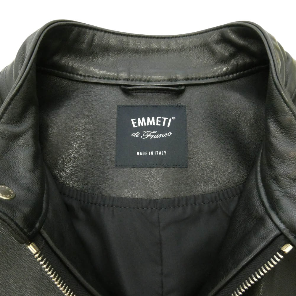 EMMETI エンメティ GIAPPONE-078 イタリア製 JURI ユリ ラムレザー シングル ライダース レザー ジャケット ブラック系 46【美品】【中古】