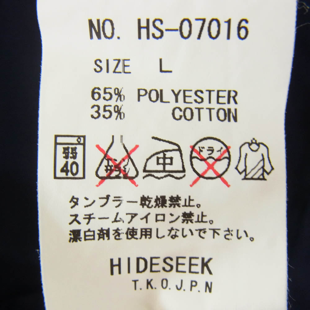 HideandSeek ハイドアンドシーク HS-07016 ロゴ プリント オープンカラー スナップボタン 半袖 開襟 ポケット シャツ ネイビー系 L【中古】