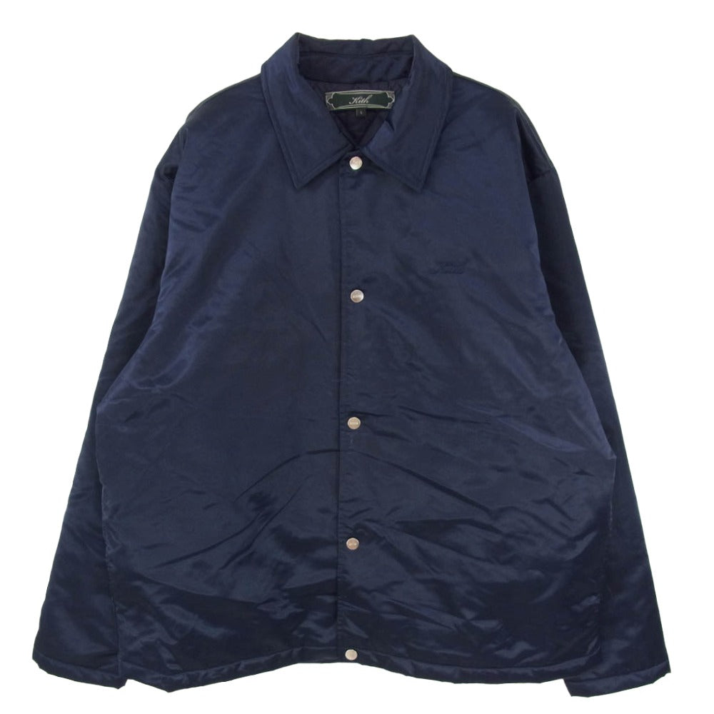 KITH キス Satin Coaches Jacket 裏地キルティング サテン ナイロン コーチ ジャケット ネイビー系 L【中古】