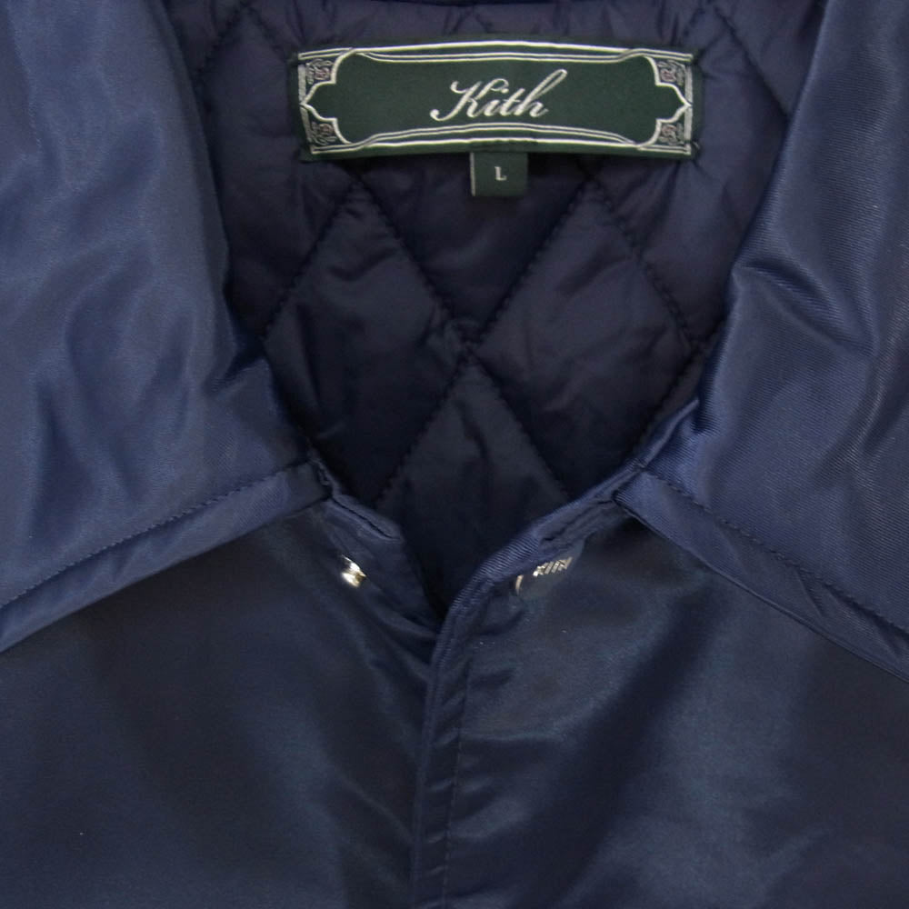 KITH キス Satin Coaches Jacket 裏地キルティング サテン ナイロン コーチ ジャケット ネイビー系 L【中古】