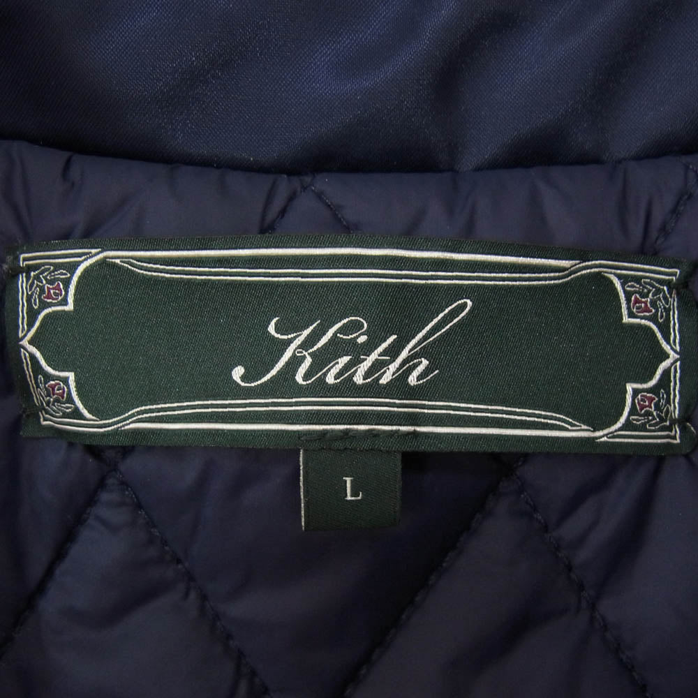 KITH キス Satin Coaches Jacket 裏地キルティング サテン ナイロン コーチ ジャケット ネイビー系 L【中古】