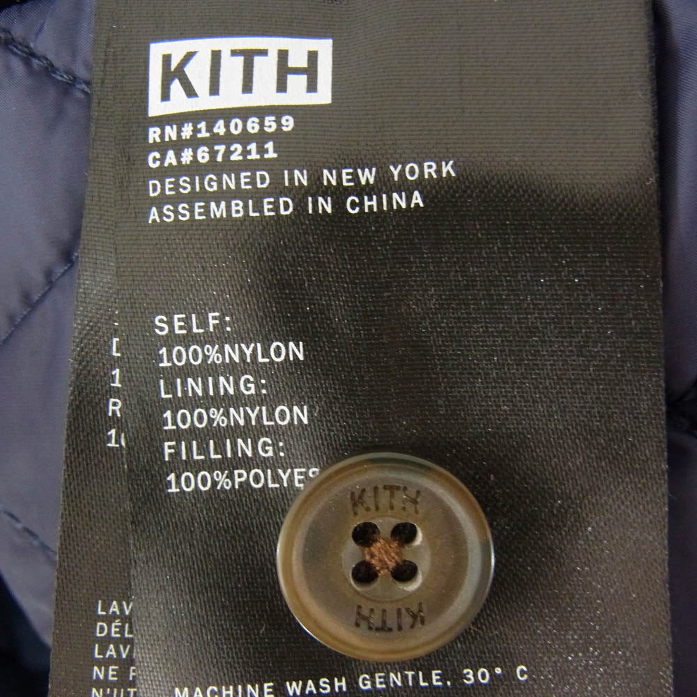 KITH キス Satin Coaches Jacket 裏地キルティング サテン ナイロン コーチ ジャケット ネイビー系 L【中古】