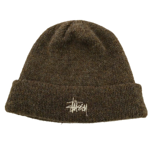 STUSSY ステューシー 90s 00s OLD オールド ロゴ ビーニー ニットキャップ ウールポリエステル ブラウン系【中古】