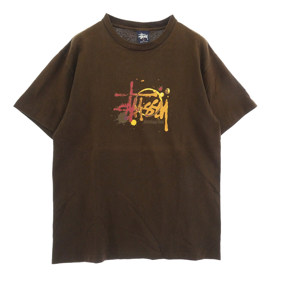 STUSSY ステューシー 00s USA製 紺タグ OLD オールド Ink Splatter tee グラフィック Tシャツ ブラウン系 M【中古】