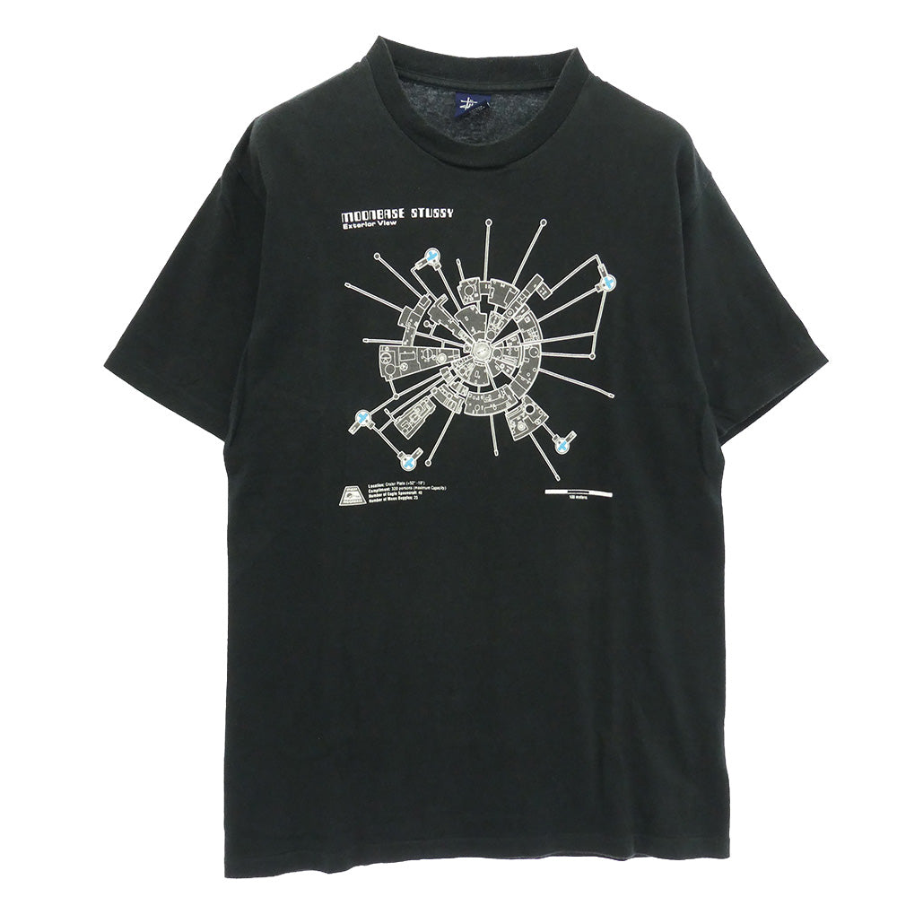 STUSSY ステューシー 90s 紺タグ OLD オールド moonbase tee グラフィック Tシャツ ブラック系 M【中古】