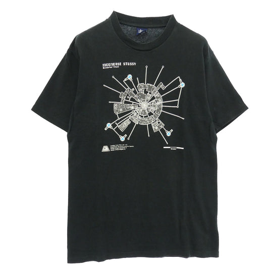 STUSSY ステューシー 90s 紺タグ OLD オールド moonbase tee グラフィック Tシャツ ブラック系 M【中古】