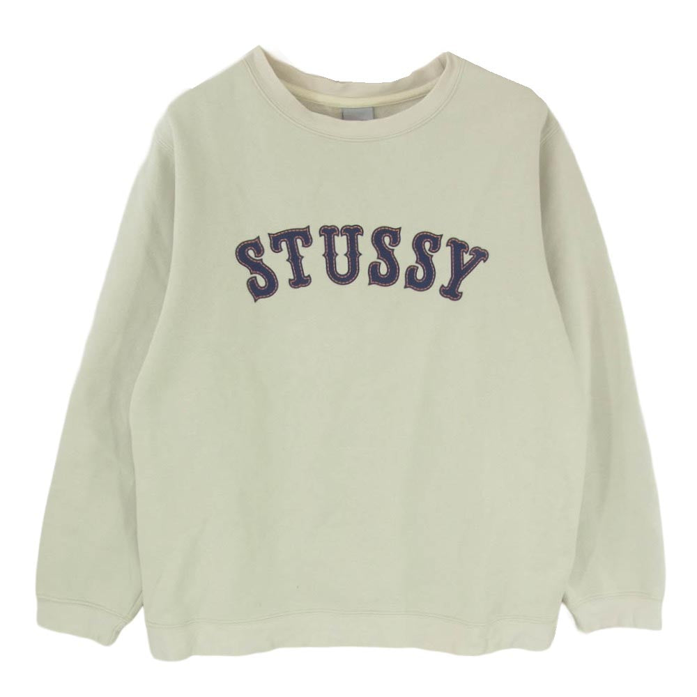 STUSSY ステューシー 90s OLD オールド 銀タグ アーチロゴ クルーネック トレーナー スウェット ベージュ系 S【中古】