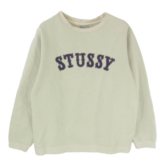 STUSSY ステューシー 90s OLD オールド 銀タグ アーチロゴ クルーネック トレーナー スウェット ベージュ系 S【中古】