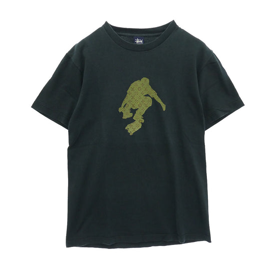 STUSSY ステューシー 90s USA製 紺タグ OLD オールド MONOGRAM SKATE MAN TEE グラフィック Tシャツ ネイビー系 S【中古】