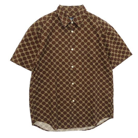 STUSSY ステューシー 90s 紺タグ OLD オールド モノグラム 総柄 半袖 シャツ ブラウン系 S【中古】