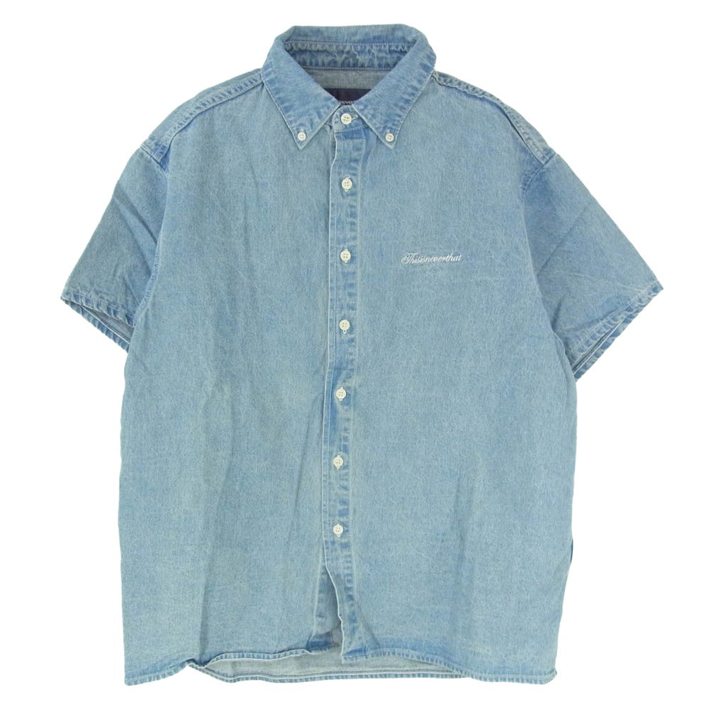 ディスイズネバーザット TNCO0DSHTS01 Washed Denim S/S Shirt ロゴ刺繡 ウォッシュド デニム ショートスリーブ 半袖 シャツ インディゴブルー系 M【中古】