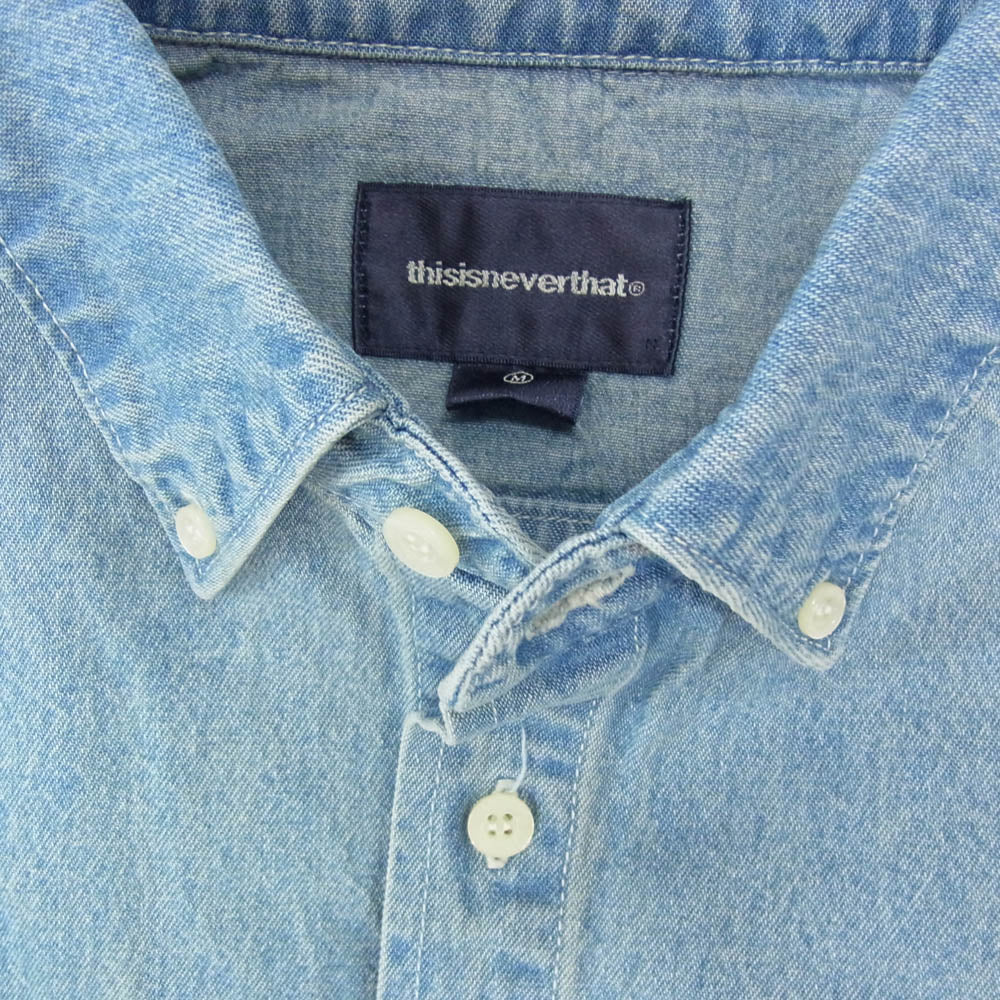 ディスイズネバーザット TNCO0DSHTS01 Washed Denim S/S Shirt ロゴ刺繡 ウォッシュド デニム ショートスリーブ 半袖 シャツ インディゴブルー系 M【中古】