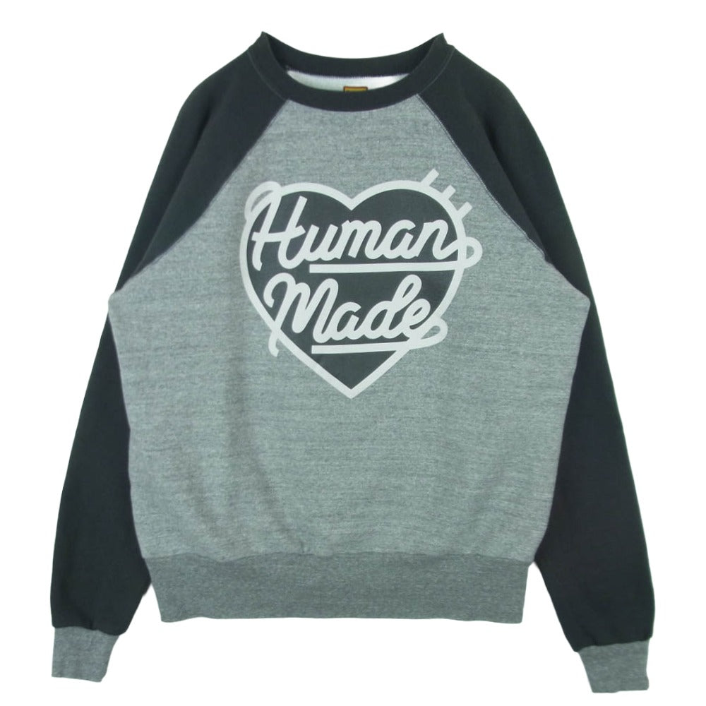 HUMAN MADE ヒューマンメイド 22AW HM24CS040 HEART RAGLAN SWEATSHIRT ハートロゴ ラグラン スウェットシャツ トレーナー グレー系 チャコール系 L【中古】