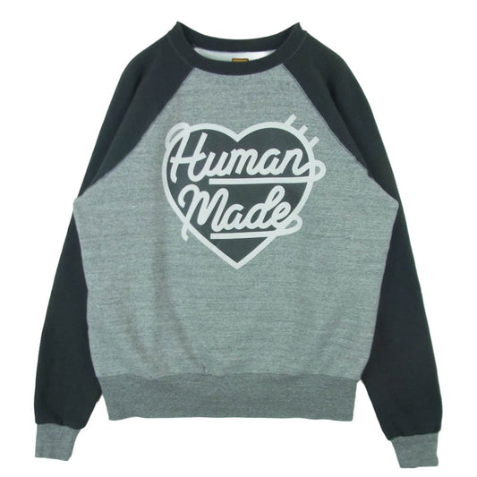 HUMAN MADE ヒューマンメイド 22AW HM24CS040 HEART RAGLAN SWEATSHIRT ハートロゴ ラグラン スウェットシャツ トレーナー グレー系 チャコール系 L【中古】
