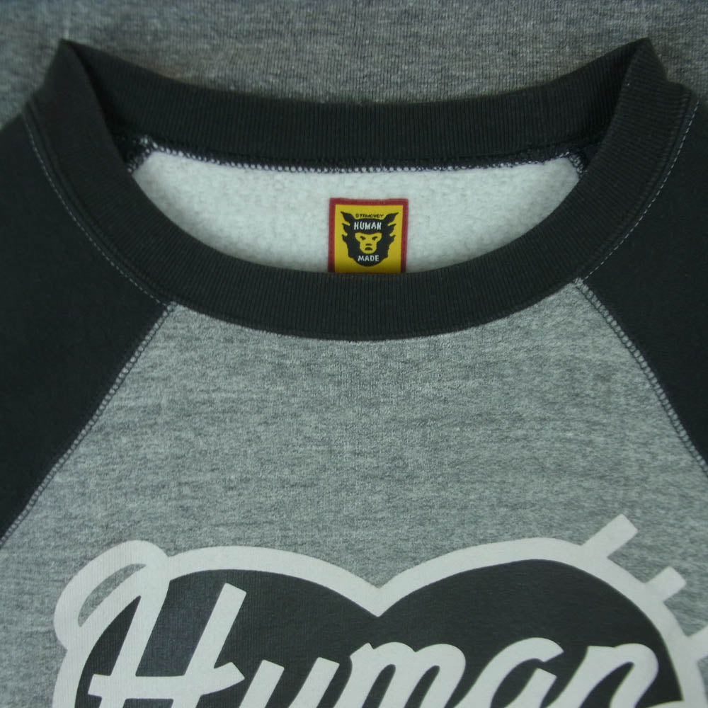 HUMAN MADE ヒューマンメイド 22AW HM24CS040 HEART RAGLAN SWEATSHIRT ハートロゴ ラグラン スウェットシャツ トレーナー グレー系 チャコール系 L【中古】