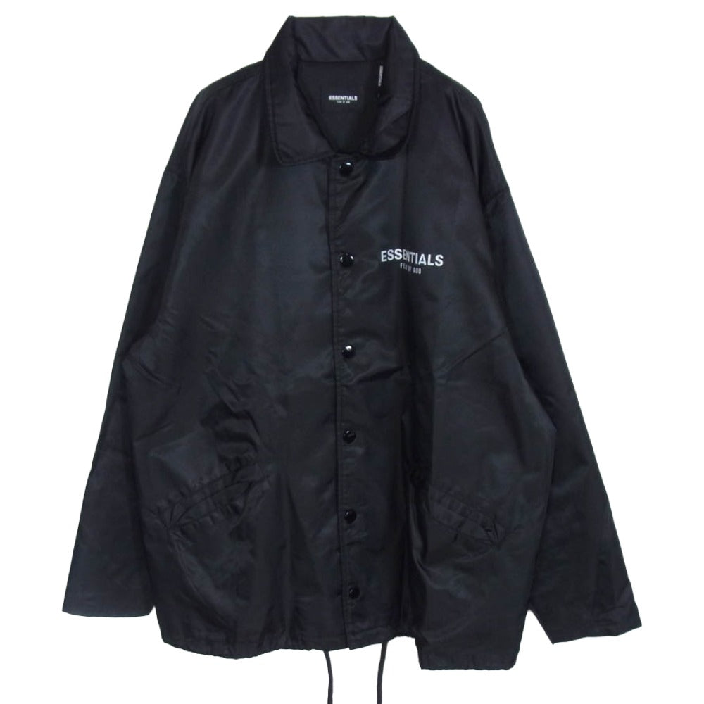 FEAR OF GOD フィアオブゴッド ESSENTIALS エッセンシャルズ ナイロン ロゴ プリント コーチ ジャケット ブラック系 M【中古】