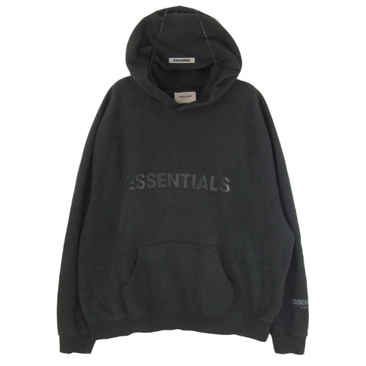 FEAR OF GOD フィアオブゴッド × ESSENTIALS エッセンシャルズ ラバーロゴ プルオーバー パーカー フーディー ブラック系 L【中古】