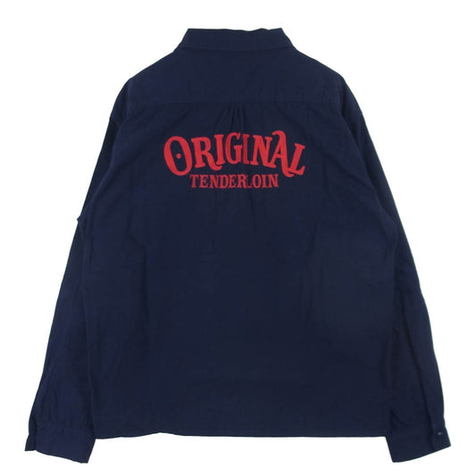 TENDERLOIN テンダーロイン T-WORK SHT サークル ロゴ刺繍 長袖 ワーク シャツ 日本製 ネイビー系 S【中古】
