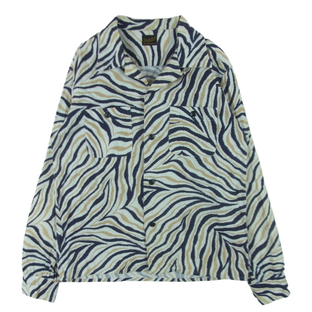TENDERLOIN テンダーロイン T-PRINT FLANNEL SHT A ZEBRA プリント フランネル ゼブラ柄 長袖 シャツ 日本製 ネイビー系 ベージュ系 ホワイト系 XS【中古】