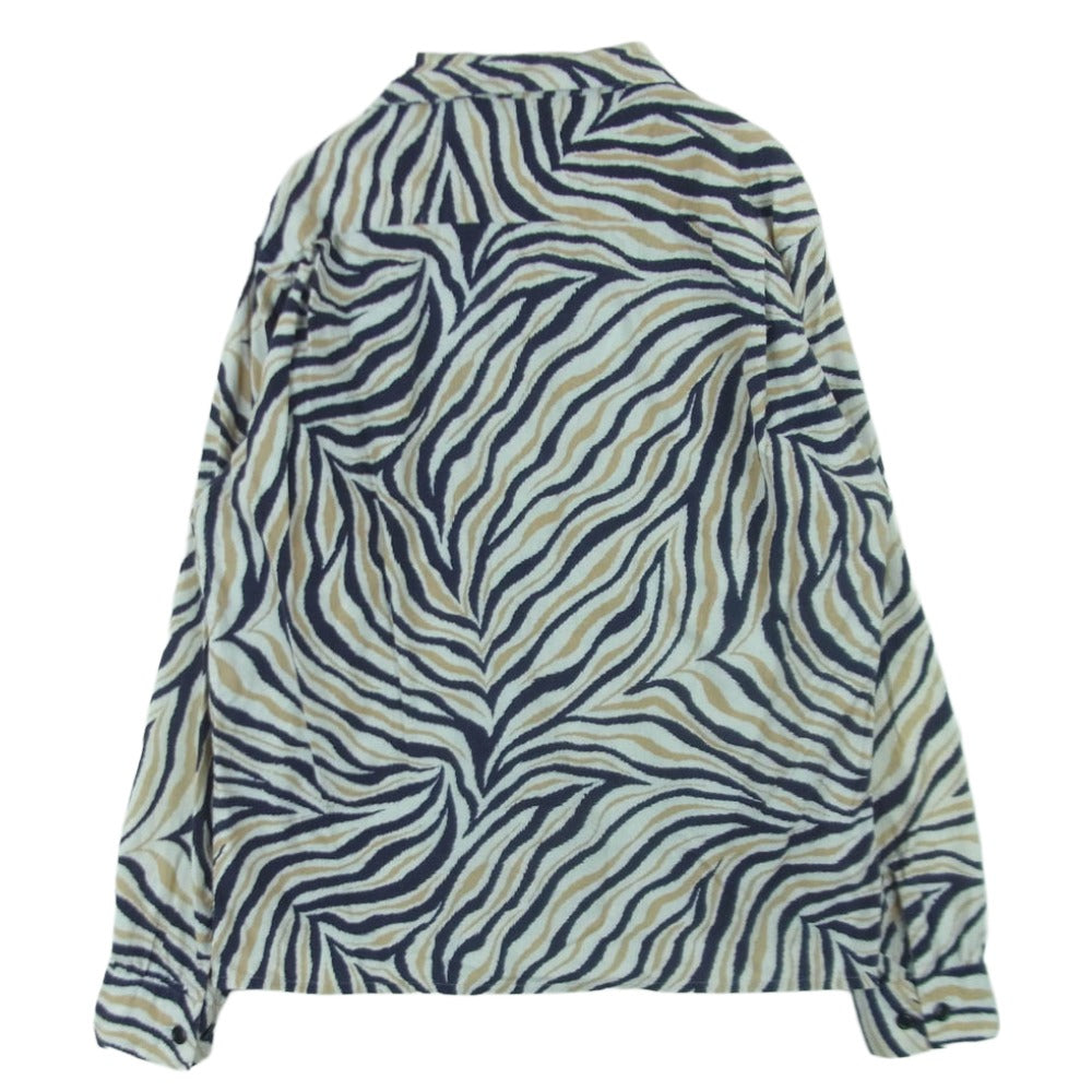 TENDERLOIN テンダーロイン T-PRINT FLANNEL SHT A ZEBRA プリント フランネル ゼブラ柄 長袖 シャツ 日本製 ネイビー系 ベージュ系 ホワイト系 XS【中古】