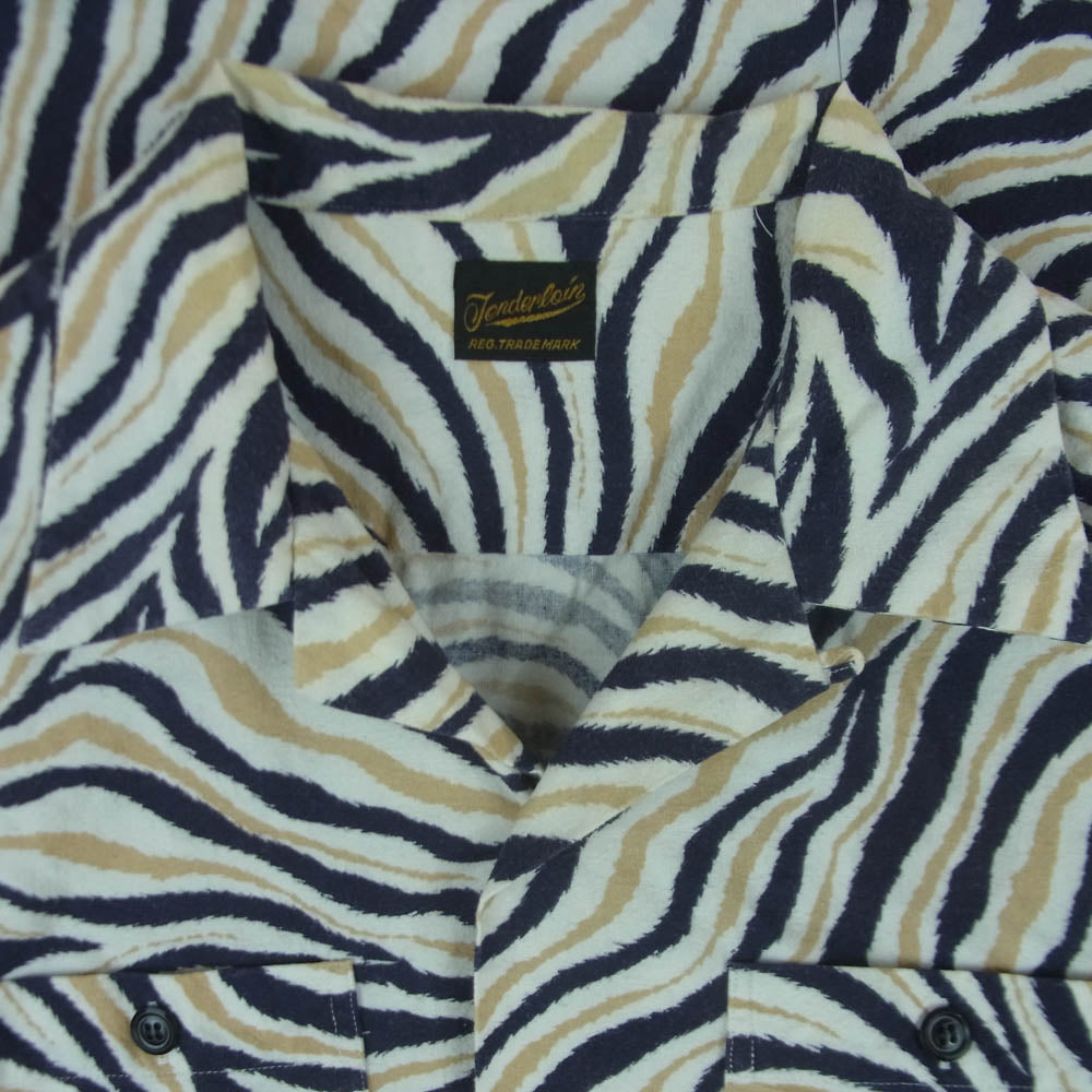 TENDERLOIN テンダーロイン T-PRINT FLANNEL SHT A ZEBRA プリント フランネル ゼブラ柄 長袖 シャツ 日本製 ネイビー系 ベージュ系 ホワイト系 XS【中古】