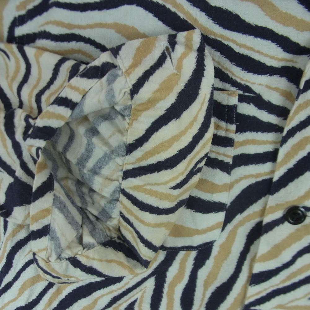TENDERLOIN テンダーロイン T-PRINT FLANNEL SHT A ZEBRA プリント フランネル ゼブラ柄 長袖 シャツ 日本製 ネイビー系 ベージュ系 ホワイト系 XS【中古】