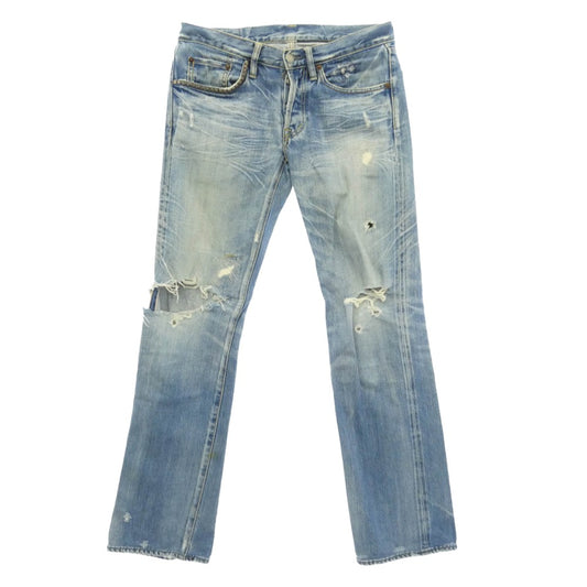HYSTERIC GLAMOUR ヒステリックグラマー クラッシュ リペア加工 スタッズ ストレート デニム パンツ 　 インディゴブルー系 30【中古】
