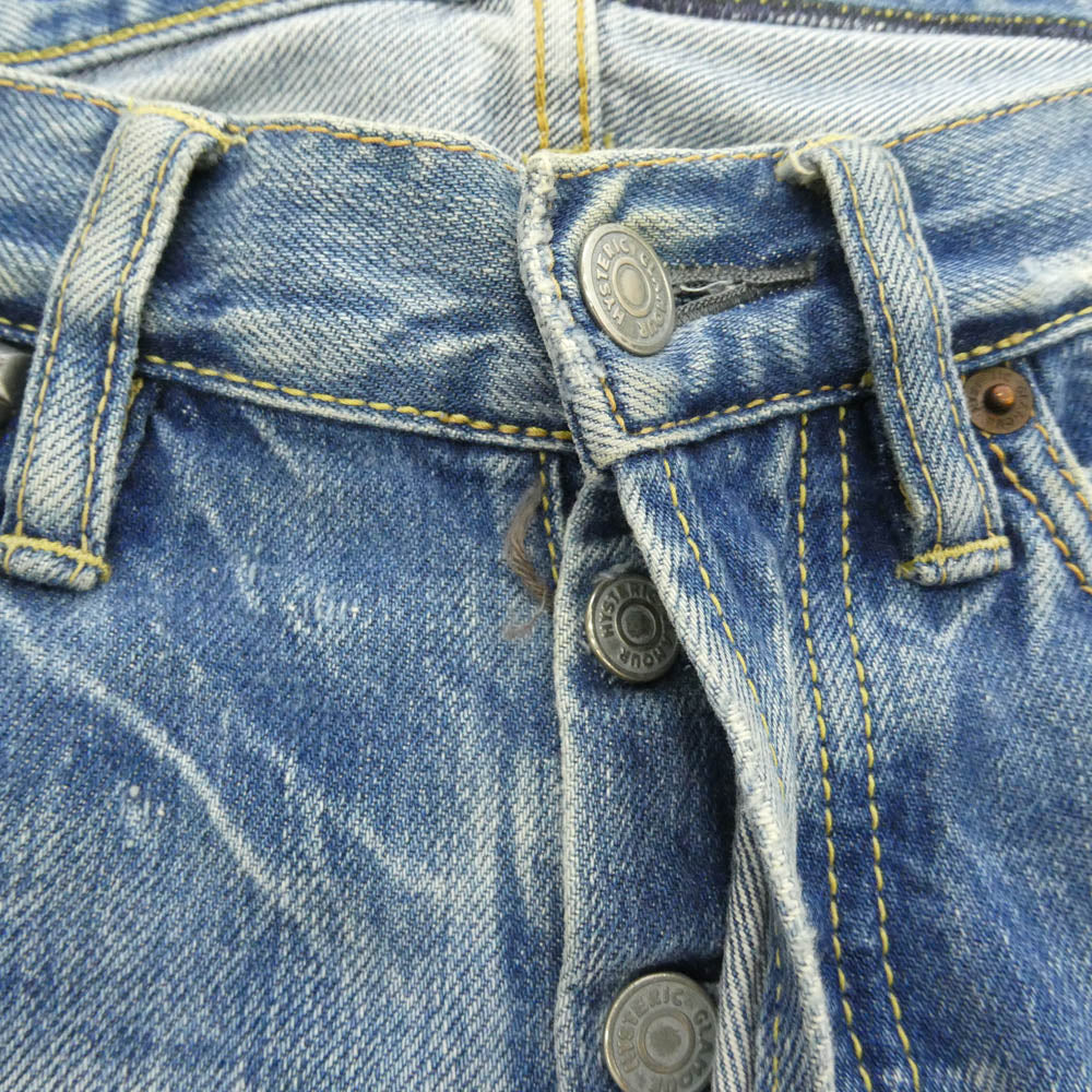 HYSTERIC GLAMOUR ヒステリックグラマー クラッシュ リペア加工 スタッズ ストレート デニム パンツ 　 インディゴブルー系 30【中古】