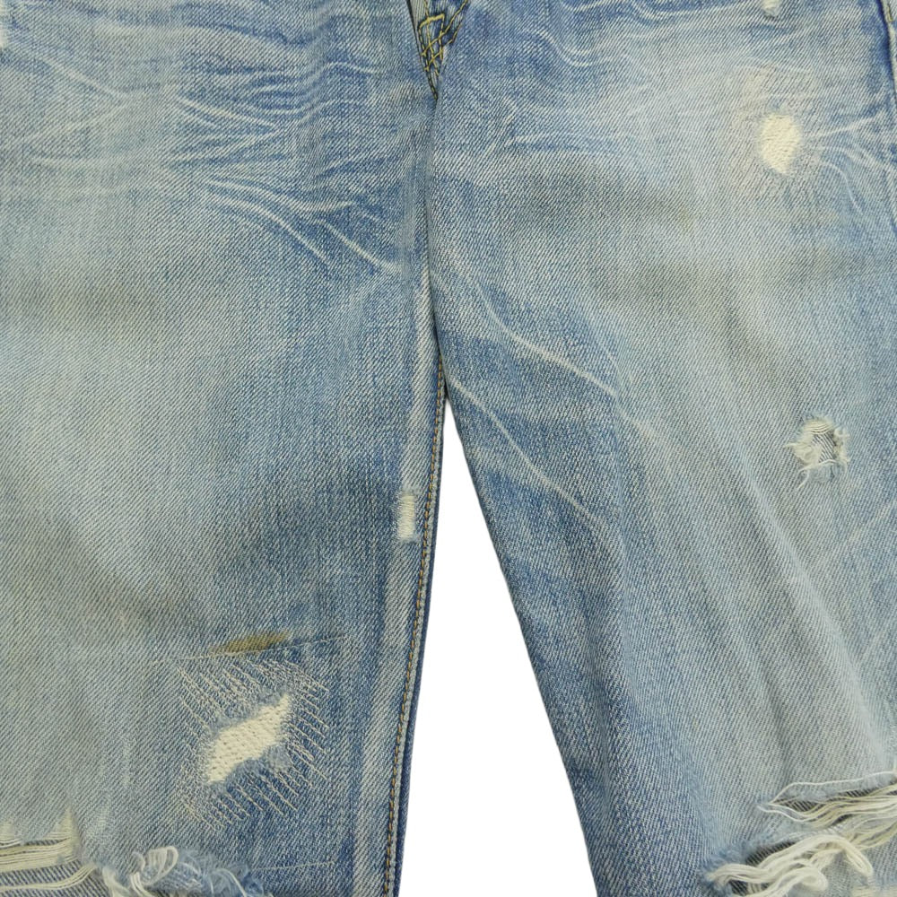 HYSTERIC GLAMOUR ヒステリックグラマー クラッシュ リペア加工 スタッズ ストレート デニム パンツ 　 インディゴブルー系 30【中古】