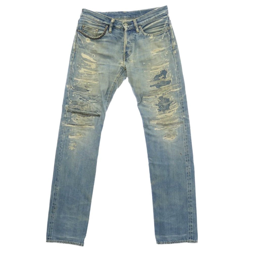 HYSTERIC GLAMOUR ヒステリックグラマー 0233AP09 UR加工 クラッシュ リペア スタッズ ストレート デニム パンツ インディゴブルー系【中古】