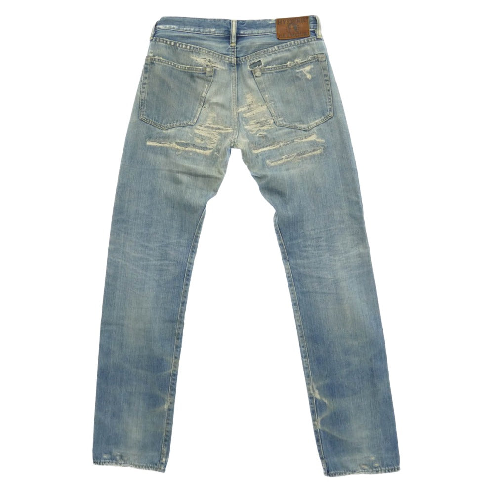 HYSTERIC GLAMOUR ヒステリックグラマー 0233AP09 UR加工 クラッシュ リペア スタッズ ストレート デニム パンツ インディゴブルー系【中古】