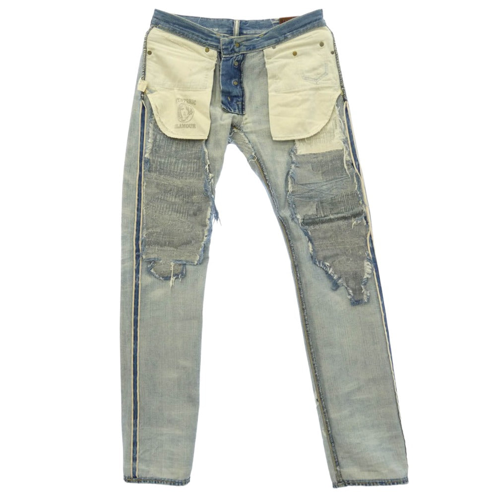 HYSTERIC GLAMOUR ヒステリックグラマー 0233AP09 UR加工 クラッシュ リペア スタッズ ストレート デニム パンツ インディゴブルー系【中古】