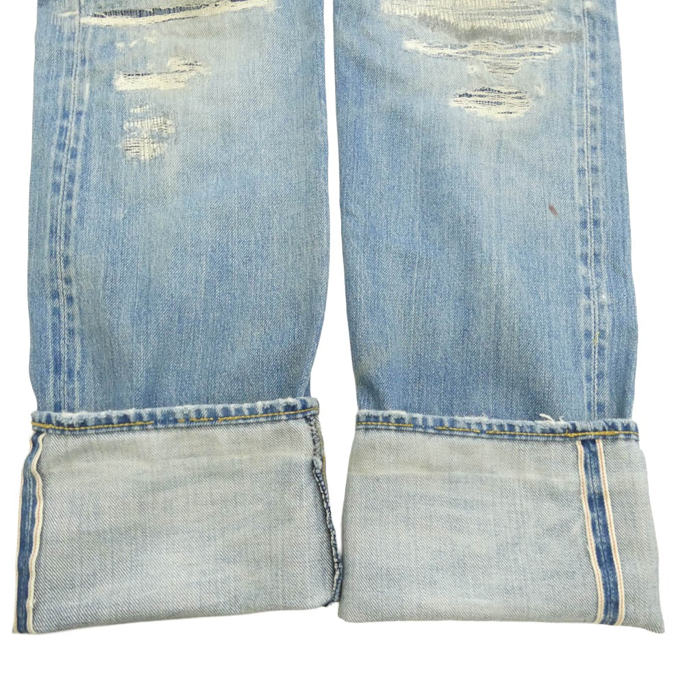 HYSTERIC GLAMOUR ヒステリックグラマー 0233AP09 UR加工 クラッシュ リペア スタッズ ストレート デニム パンツ インディゴブルー系【中古】