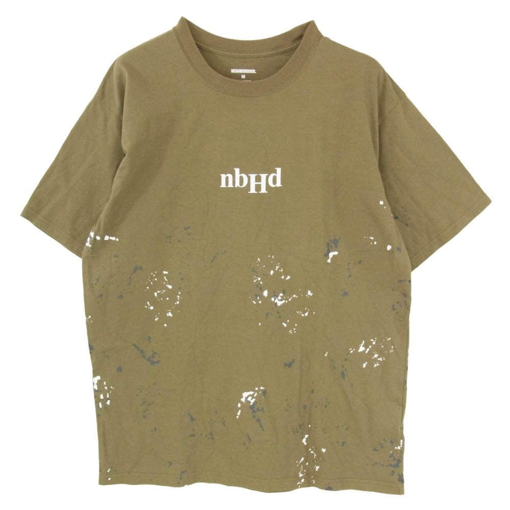 NEIGHBORHOOD ネイバーフッド 21SS DRIP C-TEE.SS ペイント加工 ロゴ プリント ショートスリーブ 半袖 Tシャツ カーキ系 M【中古】
