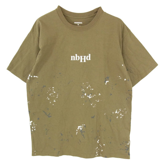 NEIGHBORHOOD ネイバーフッド 21SS DRIP C-TEE.SS ペイント加工 ロゴ プリント ショートスリーブ 半袖 Tシャツ カーキ系 M【中古】