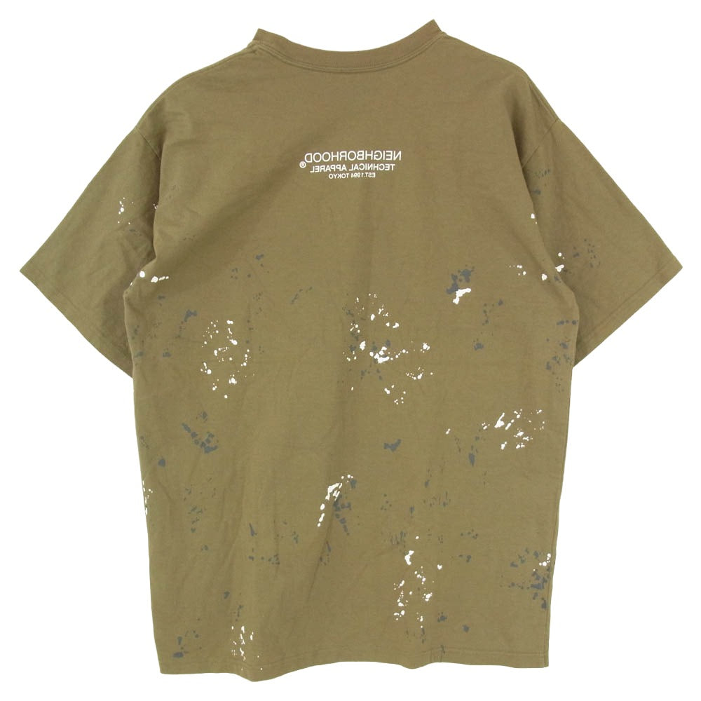 NEIGHBORHOOD ネイバーフッド 21SS DRIP C-TEE.SS ペイント加工 ロゴ プリント ショートスリーブ 半袖 Tシャツ カーキ系 M【中古】