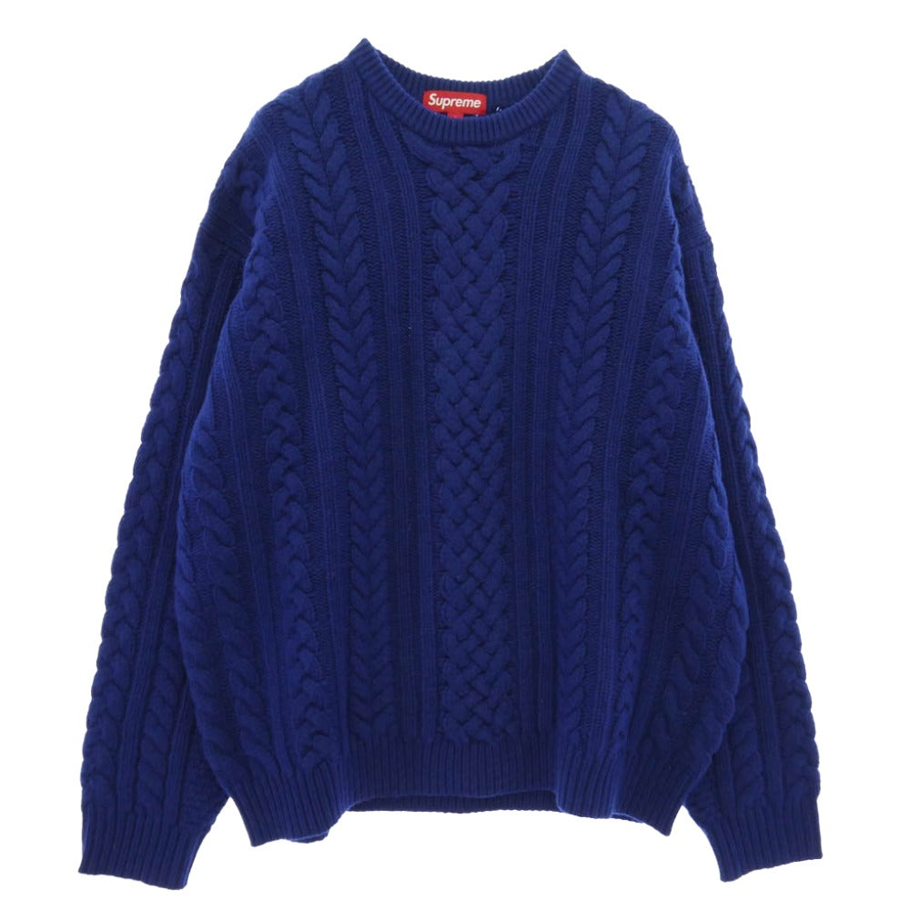 Supreme シュプリーム 23AW Applique Cable Knit Sweater バックロゴ ケーブル ニット セーター ブルー系 L【中古】