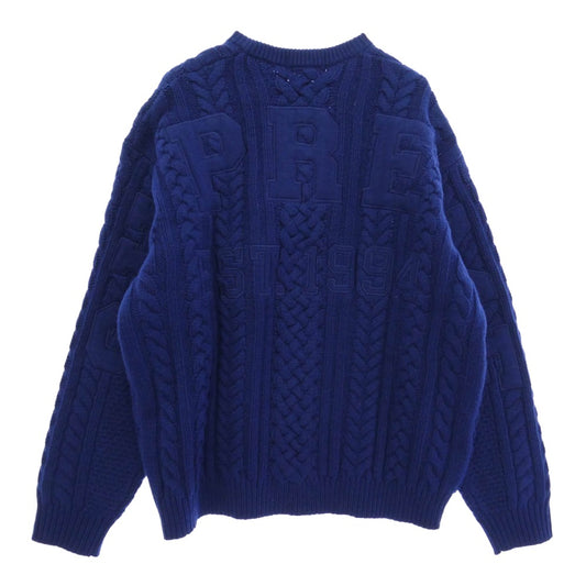 Supreme シュプリーム 23AW Applique Cable Knit Sweater バックロゴ ケーブル ニット セーター ブルー系 L【中古】