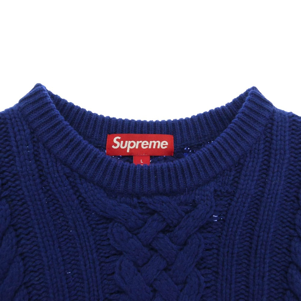 Supreme シュプリーム 23AW Applique Cable Knit Sweater バックロゴ ケーブル ニット セーター ブルー系 L【中古】