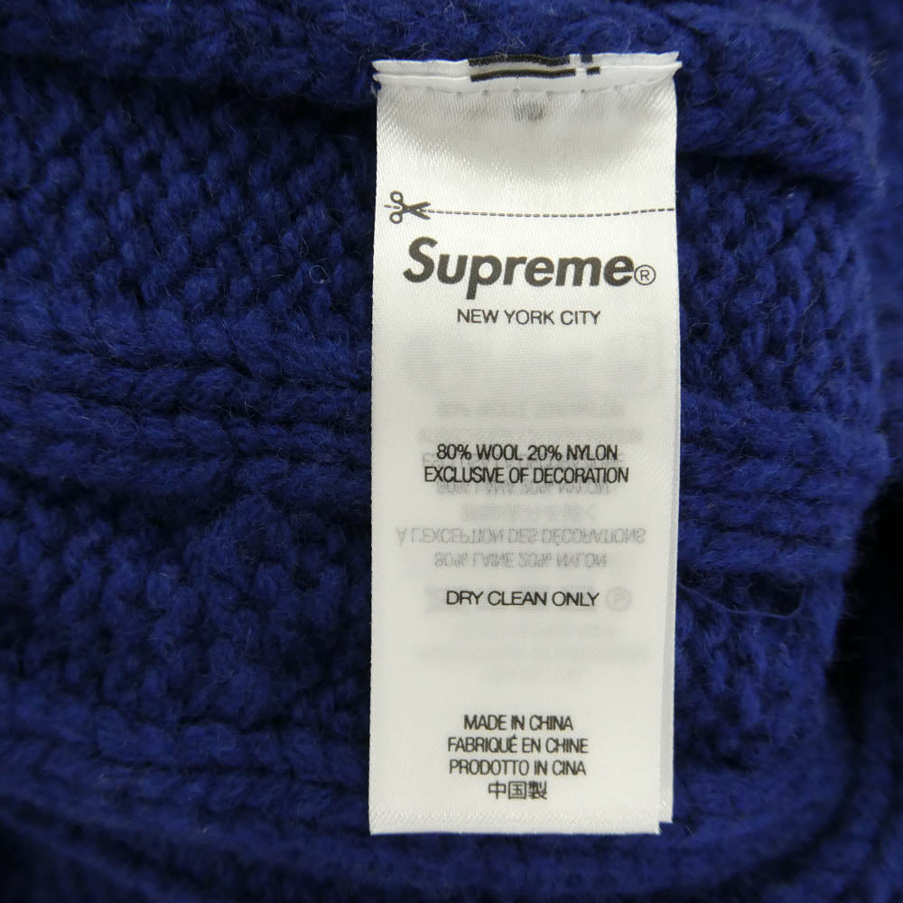 Supreme シュプリーム 23AW Applique Cable Knit Sweater バックロゴ ケーブル ニット セーター ブルー系 L【中古】