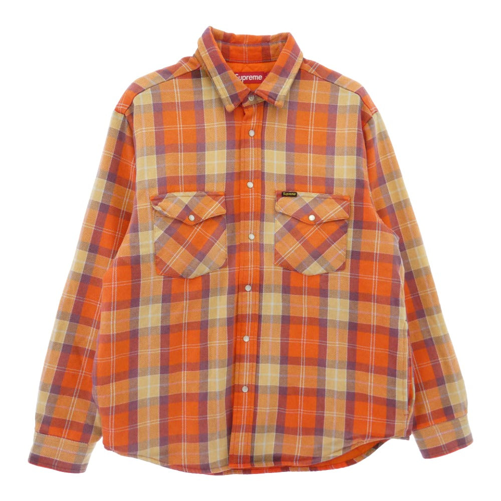 Supreme シュプリーム 24SS Quilted Flannel Snap Shirt 裏地 キルティング フランネル スナップボタン 長袖 シャツ オレンジ系 M【中古】