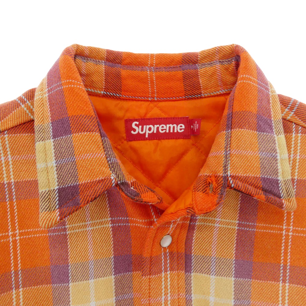 Supreme シュプリーム 24SS Quilted Flannel Snap Shirt 裏地 キルティング フランネル スナップボタン 長袖 シャツ オレンジ系 M【中古】